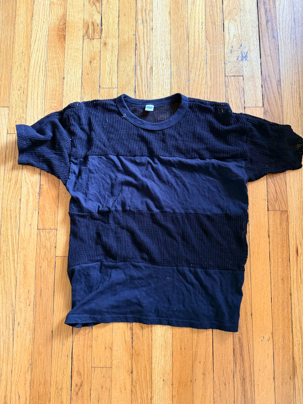 American apparel  cotton Men's Black Mesh Panel Short Sleeve Tee